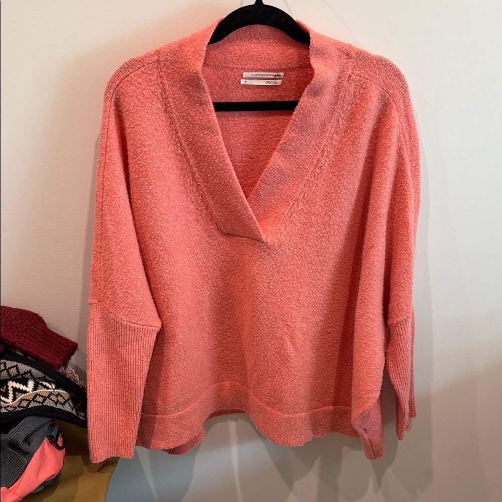 Anthropologie Coral V-Neck Sweater